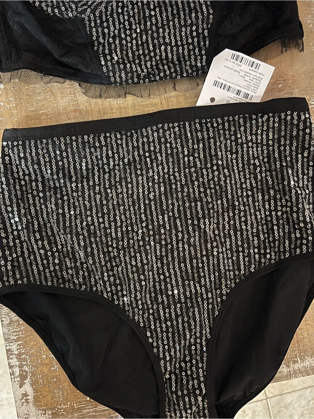 Wild Fable Black Sequin Lace Longline Bralette & High-Rise Hot Pants Set